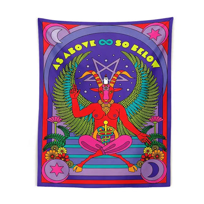 Psychedelic red baphomet tarot witchcraft tapestry wall bedroom decor