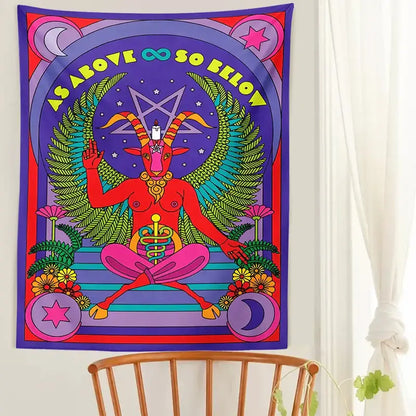 Psychedelic red baphomet tarot witchcraft tapestry wall bedroom decor