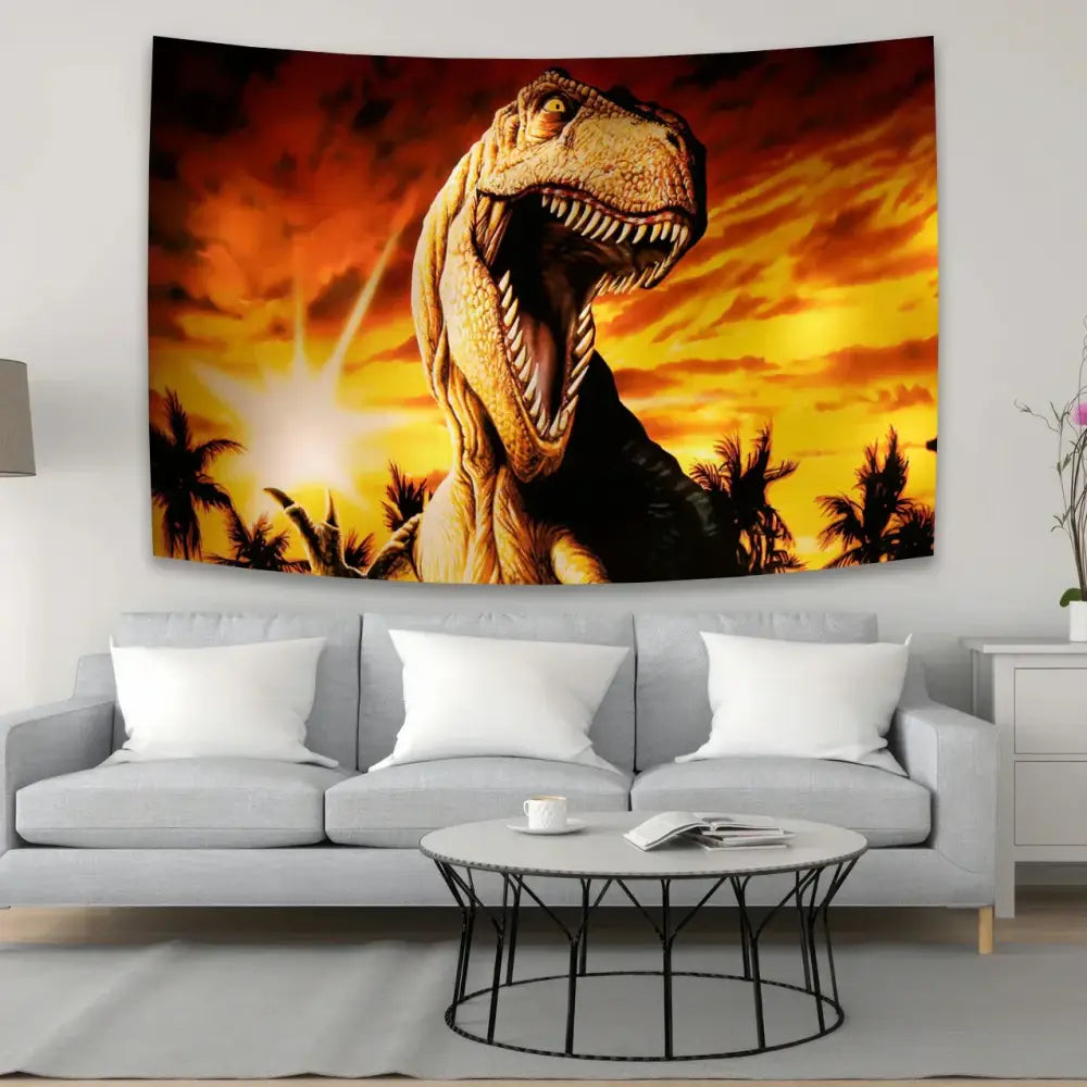Psychedelic red & blue dinosaur tapestry wall hanging bedroom decor