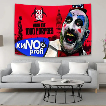 Psychedelic red & blue horror movie tapestry bedroom wall decor