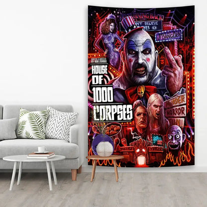 Psychedelic red & blue horror movie tapestry bedroom wall decor