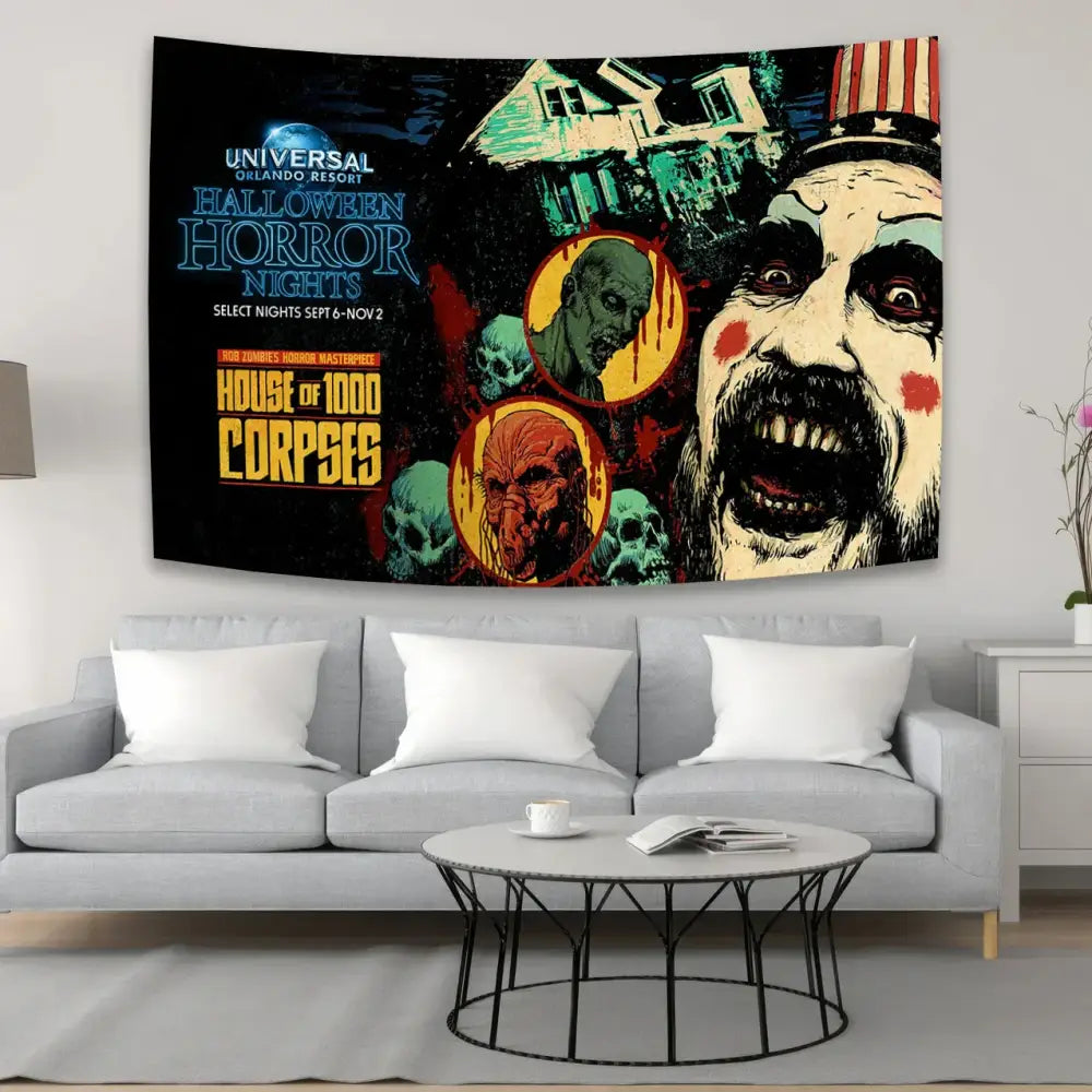 Psychedelic red & blue horror movie tapestry bedroom wall decor