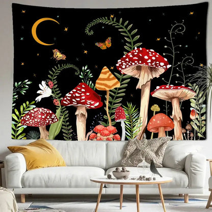 Psychedelic red & orange butterfly mushroom tapestry – bedroom decor