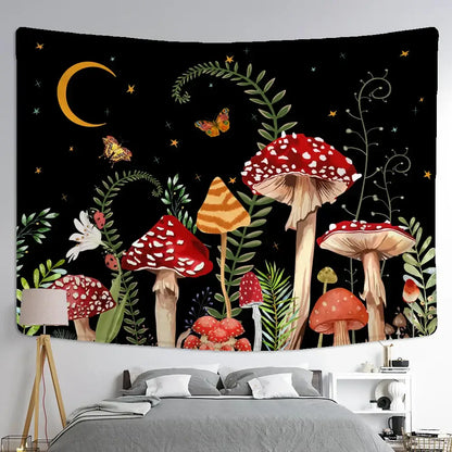 Psychedelic red & orange butterfly mushroom tapestry – bedroom decor