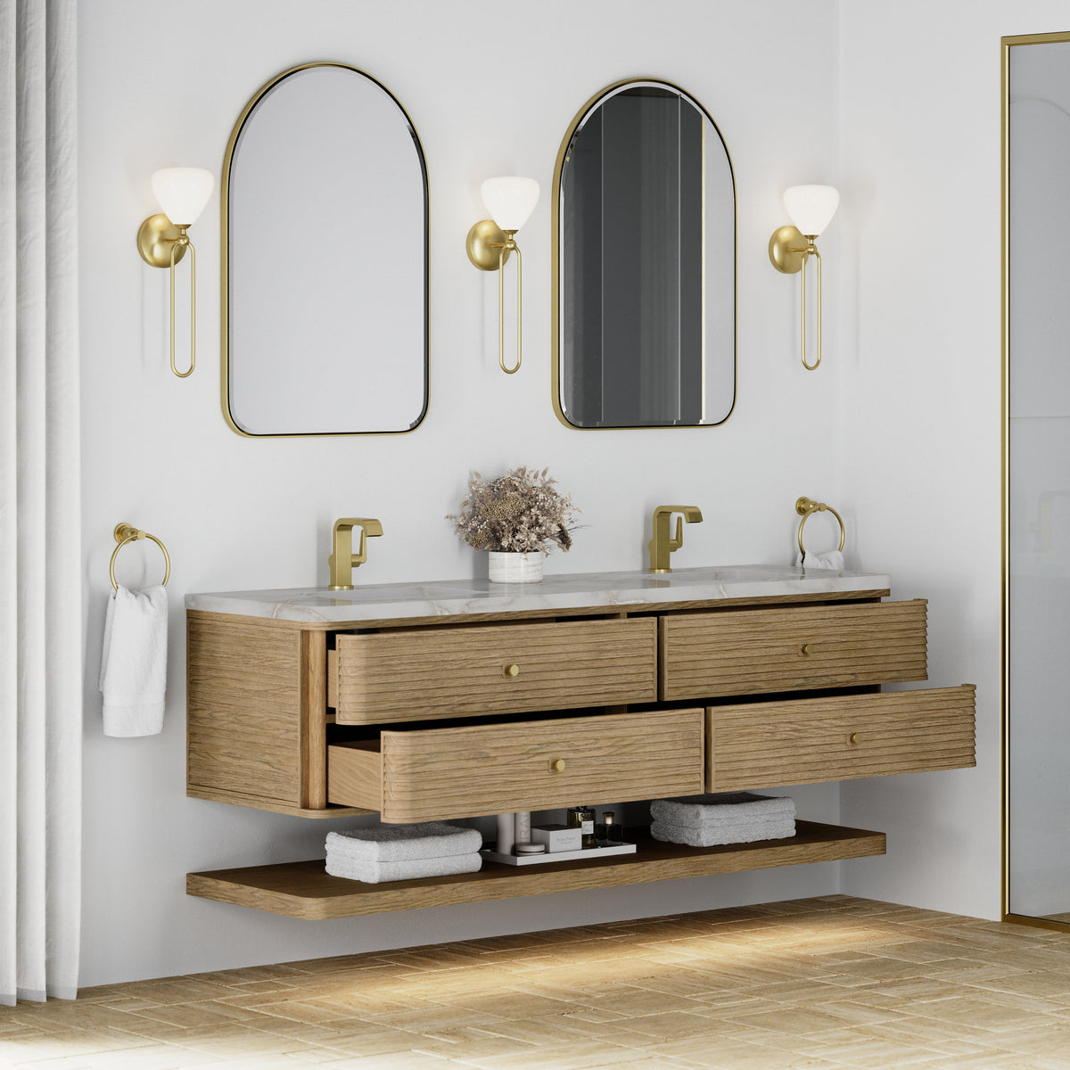 James Martin Allamari 72" Floating Double Bathroom Vanity, Dune Mist
