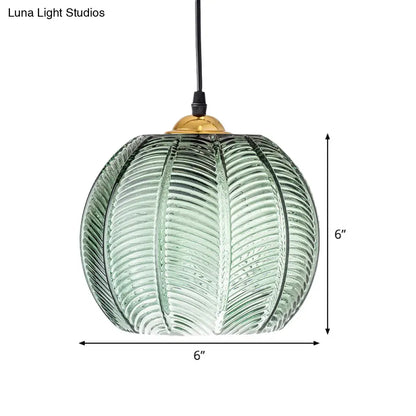 DecorBites™ Pumpkin Dinette Pendant Lamp Green Ribbed Glass 1 Head Retro Style Hanging Light Kit