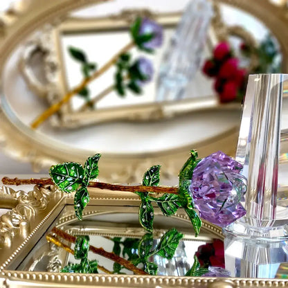 Purple and gold crystal rose figurine living room glass ornament