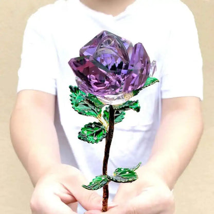 Purple and gold crystal rose figurine living room glass ornament