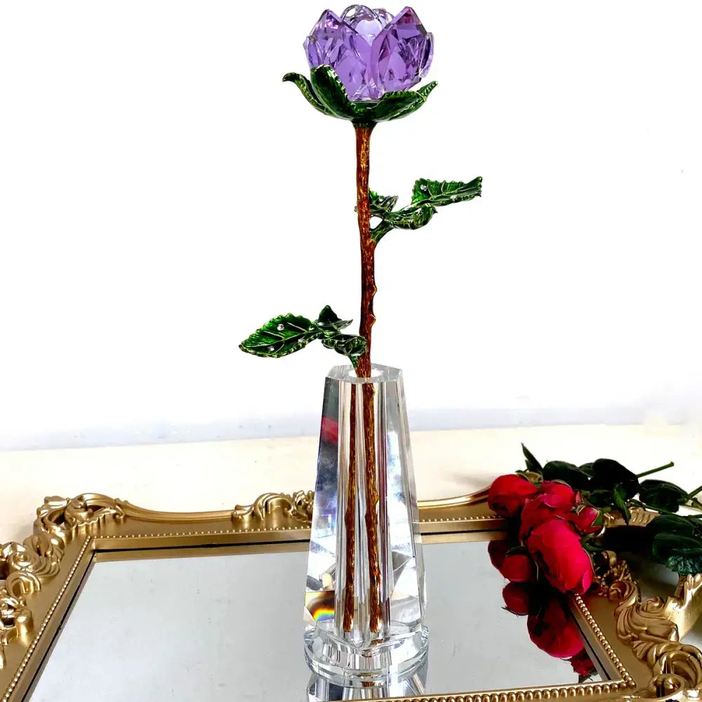 Purple and gold crystal rose figurine living room glass ornament
