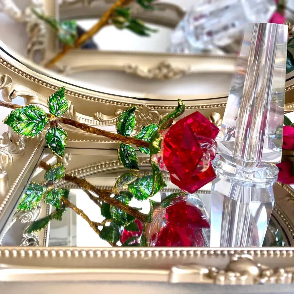 Purple and gold crystal rose figurine living room glass ornament