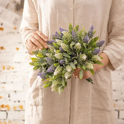 Purple and white lavender fake green plants bouquet wedding decor