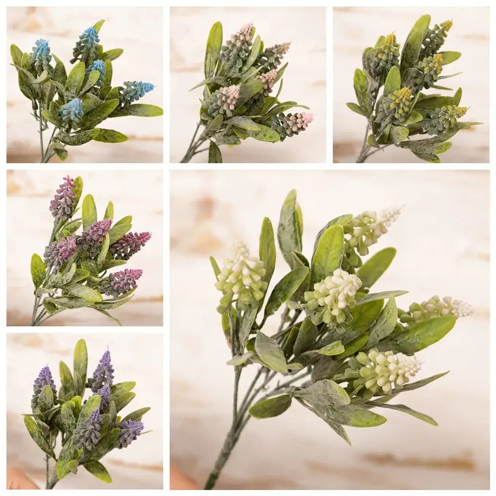 Purple and white lavender fake green plants bouquet wedding decor