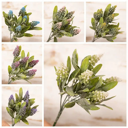 Purple and white lavender fake green plants bouquet wedding decor