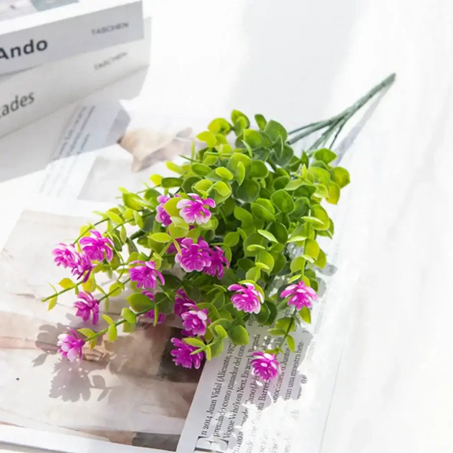 Purple artificial eucalyptus plant – wedding and living room decor