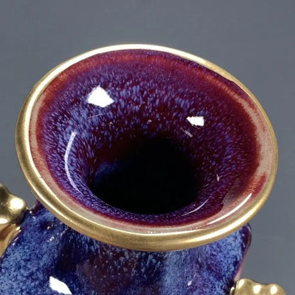 Purple & blue jun porcelain gilded gemstone vase living room decor