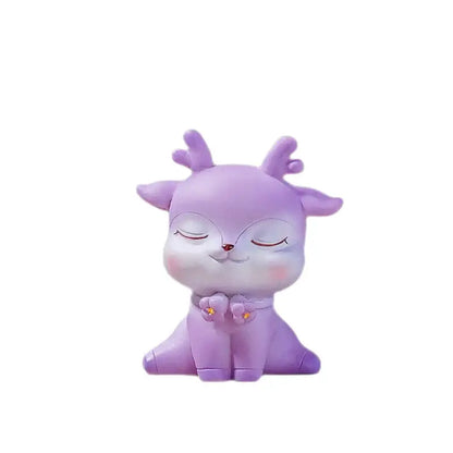Purple cartoon sika deer resin ornament bedroom decor figurine