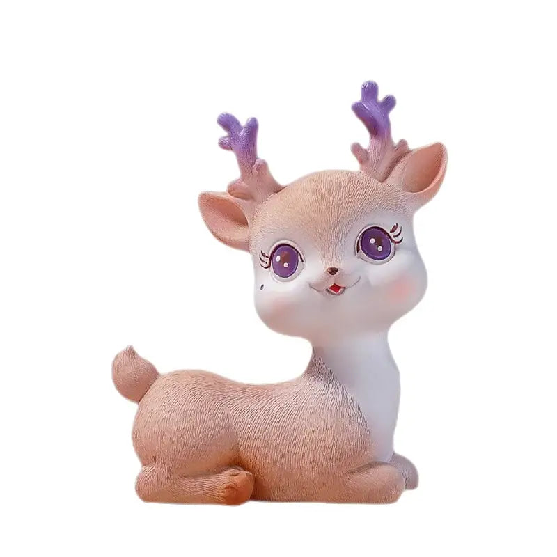 Purple cartoon sika deer resin ornament bedroom decor figurine