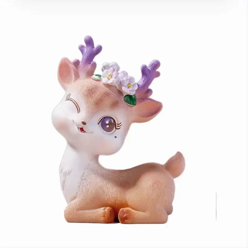 Purple cartoon sika deer resin ornament bedroom decor figurine