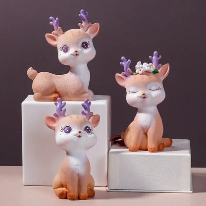 Purple cartoon sika deer resin ornament bedroom decor figurine