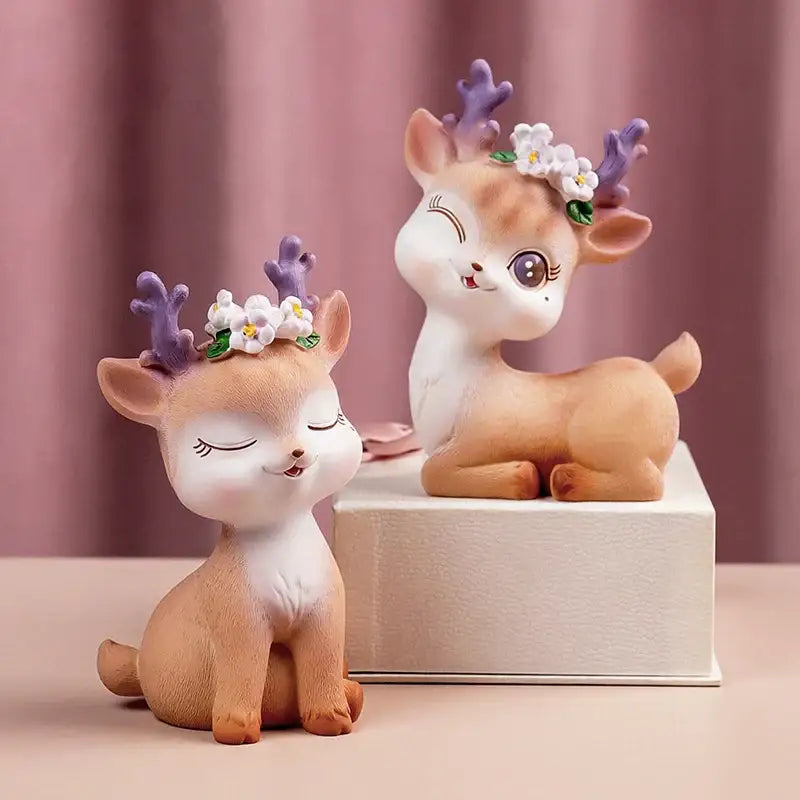 Purple cartoon sika deer resin ornament bedroom decor figurine