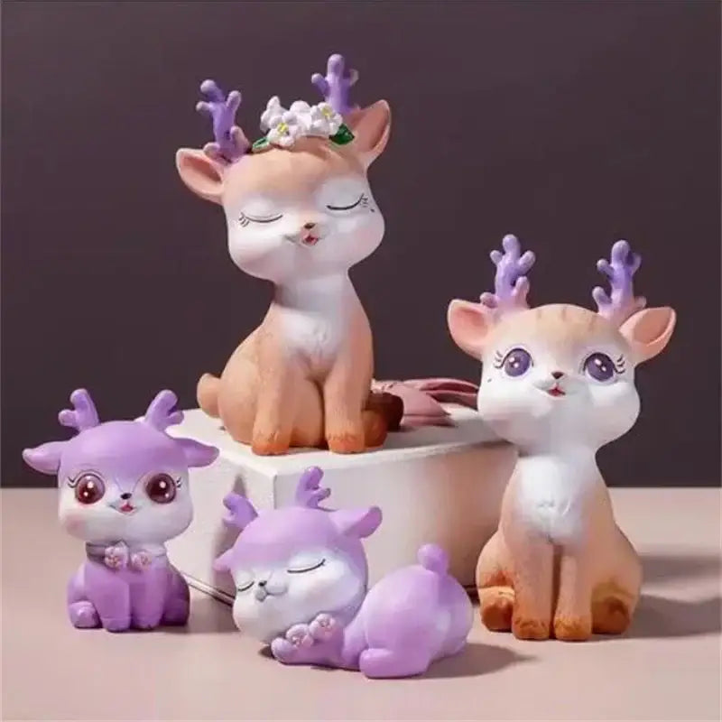 Purple cartoon sika deer resin ornament bedroom decor figurine
