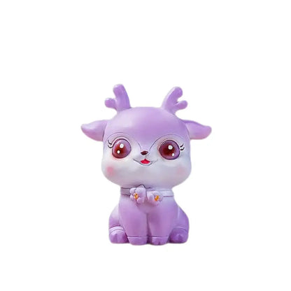 Purple cartoon sika deer resin ornament bedroom decor figurine