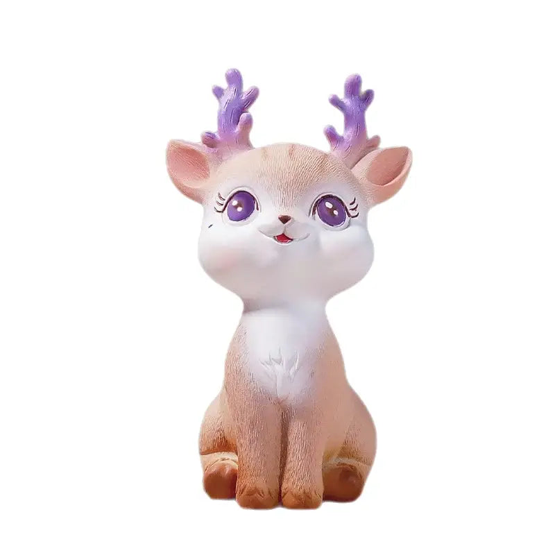 Purple cartoon sika deer resin ornament bedroom decor figurine