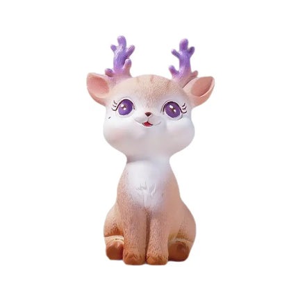 Purple cartoon sika deer resin ornament bedroom decor figurine