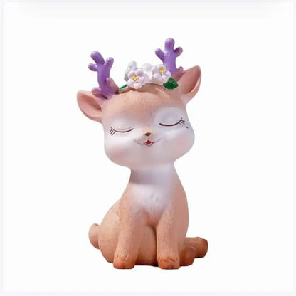 Purple cartoon sika deer resin ornament bedroom decor figurine