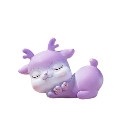 Purple cartoon sika deer resin ornament bedroom decor figurine