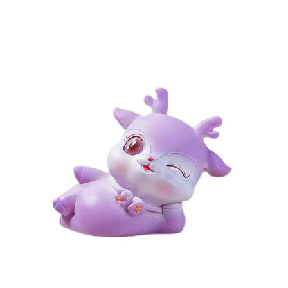 Purple cartoon sika deer resin ornament bedroom decor figurine