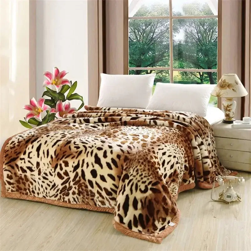 Purple & cream double layer raschel blanket bedroom throw