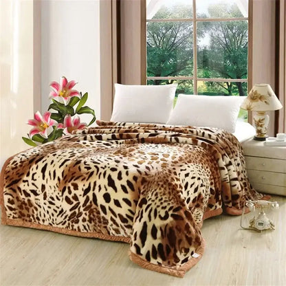 Purple & cream double layer raschel blanket bedroom throw