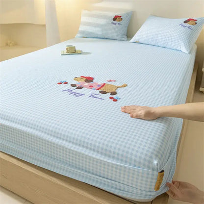 Purple elephant cartoon embroidered fitted sheet bedroom cotton bedding