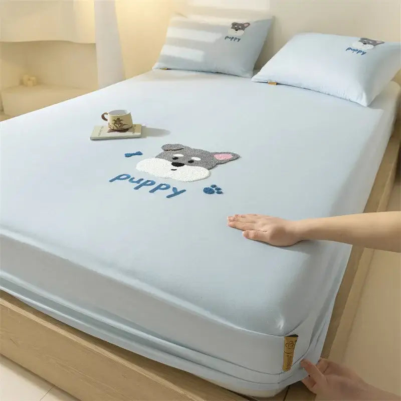 Purple elephant cartoon embroidered fitted sheet bedroom cotton bedding