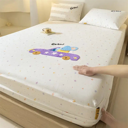 Purple elephant cartoon embroidered fitted sheet bedroom cotton bedding