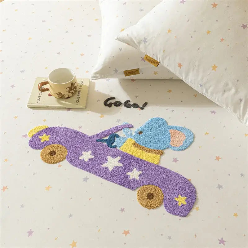Purple elephant cartoon embroidered fitted sheet bedroom cotton bedding