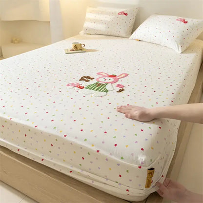 Purple elephant cartoon embroidered fitted sheet bedroom cotton bedding