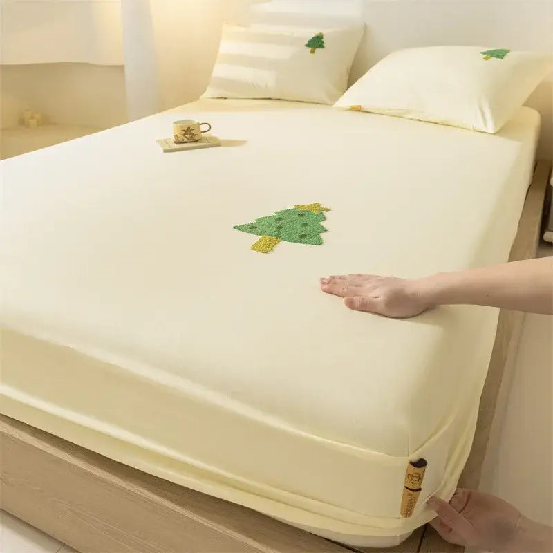 Purple elephant cartoon embroidered fitted sheet bedroom cotton bedding