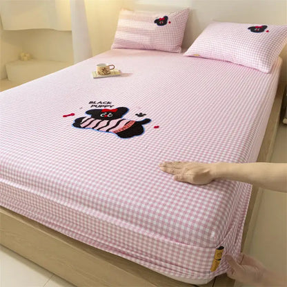 Purple elephant cartoon embroidered fitted sheet bedroom cotton bedding
