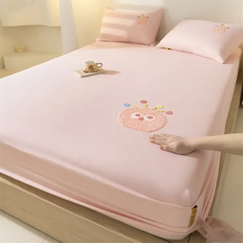Purple elephant cartoon embroidered fitted sheet bedroom cotton bedding