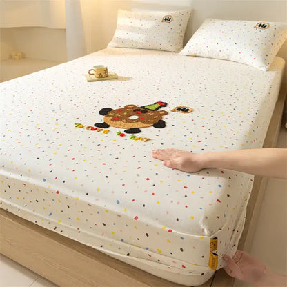 Purple elephant cartoon embroidered fitted sheet bedroom cotton bedding