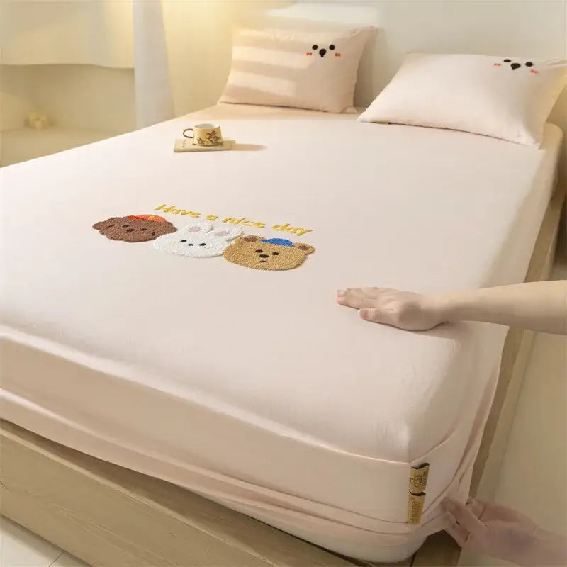 Purple elephant cartoon embroidered fitted sheet bedroom cotton bedding