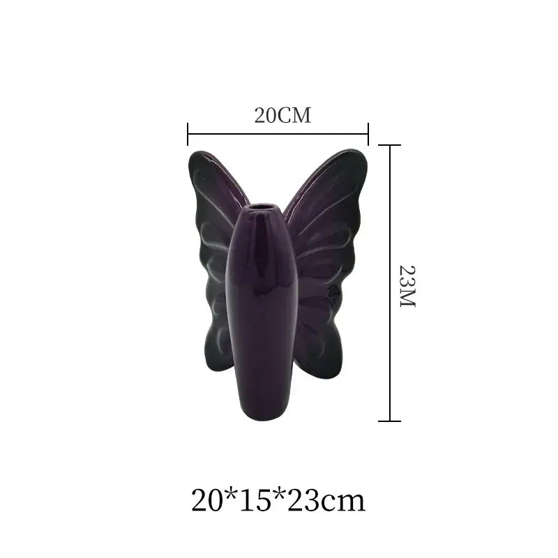 Purple glossy dark butterfly ceramic bow vase living room decor