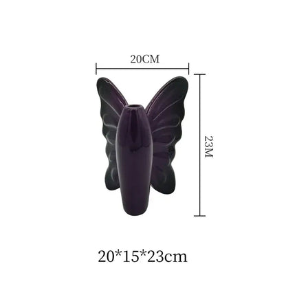 Purple glossy dark butterfly ceramic bow vase living room decor