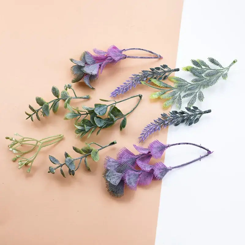 Purple & green 10pcs plastic grass artificial plants living room decor