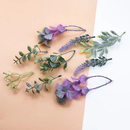Purple & green 10pcs plastic grass artificial plants living room decor