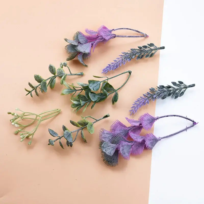 Purple & green 10pcs plastic grass artificial plants living room decor