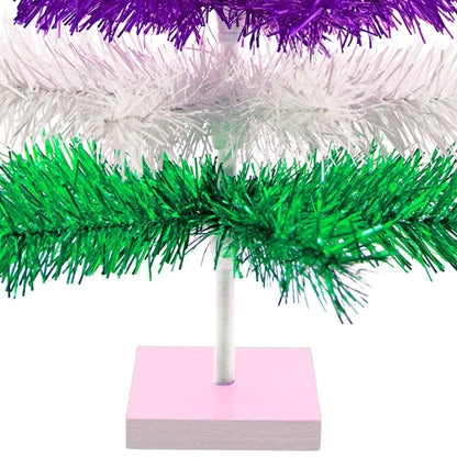 Purple, Green, & White Layered Tinsel Christmas Tree