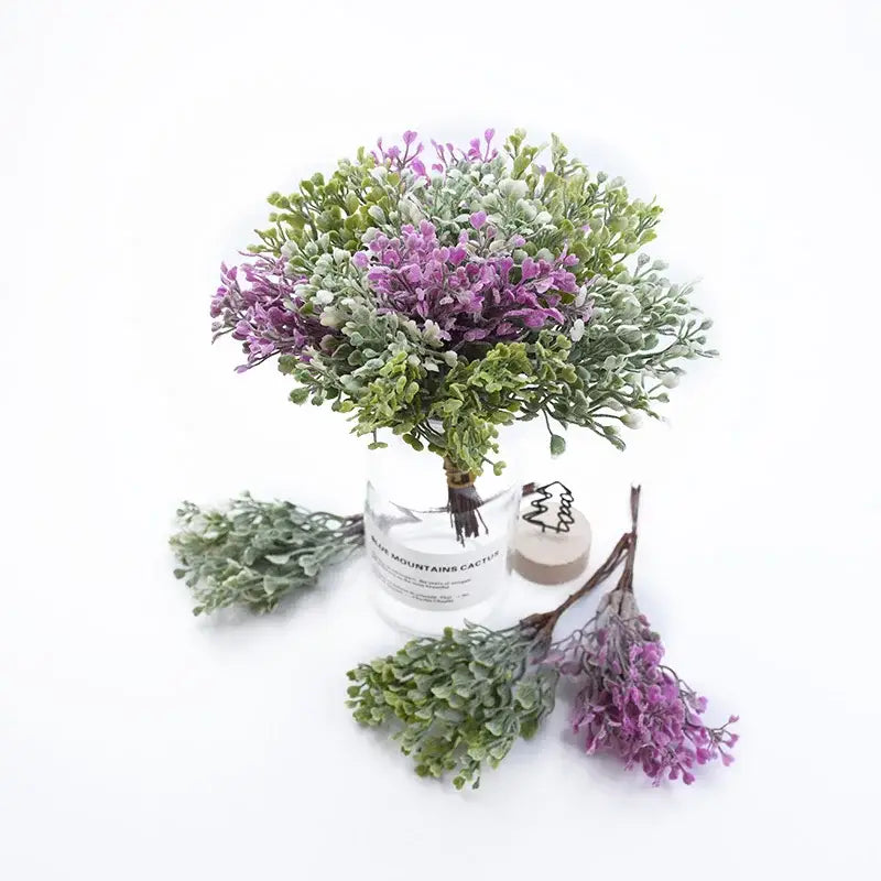 Purple & green artificial flower vase living room decor
